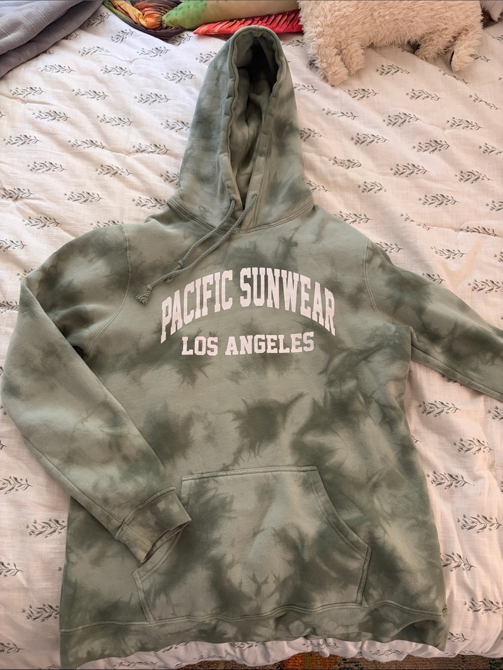 Pacific Sunwear Olive Green Tie-Dye Hoodie with White Logo